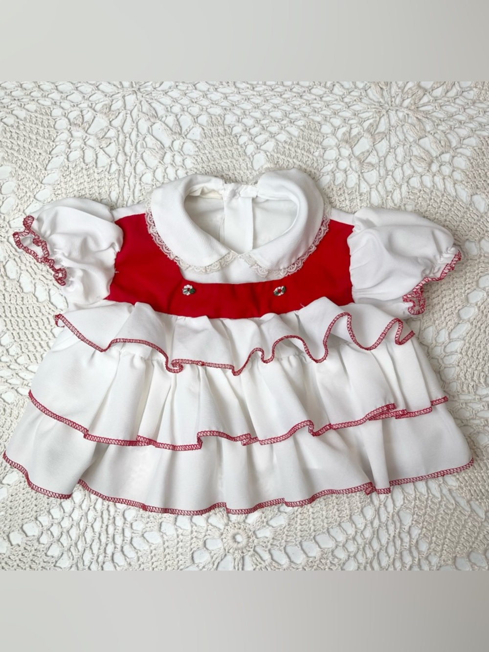 Vintage 1980s Baby Girl 12 Months Red White Frilly Ruffled Blouse Top